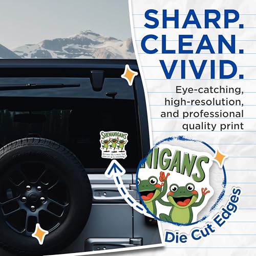 (2 Pack) Sheigans Frog Stickers - Fun Frog Art - Life Quote Stickers - 5" On Longest Side - Sticks to Smooth Flat Surfaces - Made in USA - BMCS6989