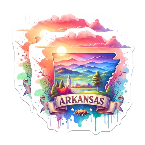 (2 Pack) Arkansas State Magnets - Colorful Mosaic - Scenic Landscape Silhouette - 5" On Longest Side - for Cars, Fridges, Toolboxes - Made in USA - MAG6630