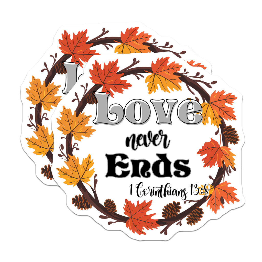 (2 Pack) Christian Scripture Magnets - Fall Wreath Decor - 1 Corinthians 13:8 Fridge Magnets - Inspirational Bible Verse - 5 Inches On Longest Side - Thick Durable Magnet - Made in USA - MAG27621