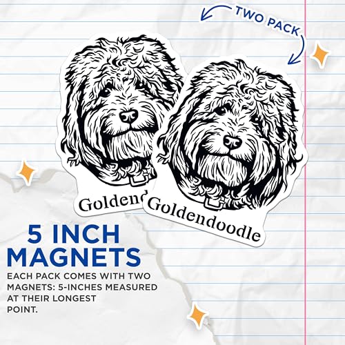 (2 Pack) Goldendoodle Magnets - Cute Dog Magnets - Pet Lover's Fridge Magnets - Animal Cartoon Magnets - 5" On Longest Side - for Cars, Fridges, Toolboxes - Made in USA - MAG4012