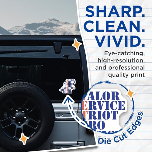 (2 Pack) Veteran Valor Service Stickers - Patriot Hero Sacrifice Stickers - Courage Honor Stickers - 5" On Longest Side - Sticks to Smooth Flat Surfaces - Made in USA - BMCS5538