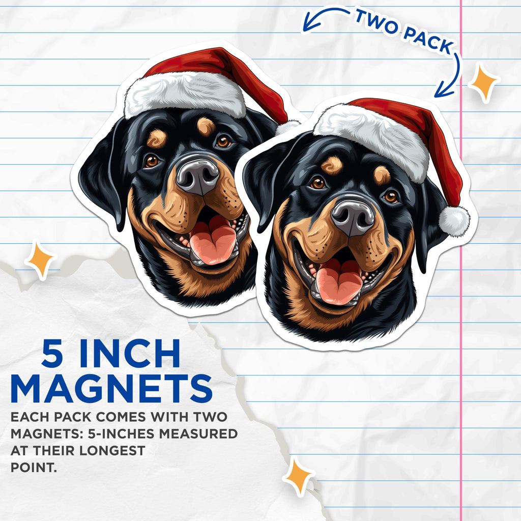 (2 Pack) Christmas Rottweiler Magnets - Santa Dog Holiday Decor - Festive Pet Refrigerator Magnets - 5 Inches On Longest Side - Thick Durable Magnet - Made in USA - MAG23371