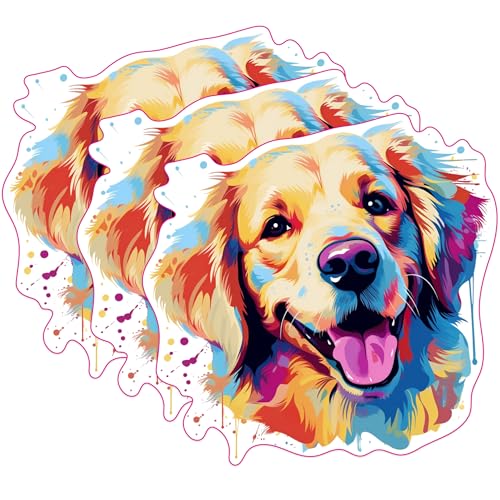 (3 Pack) Golden Retriever Decals - Dog Lover Stickers - Laptop Decals - 3 Inches On Longest Side - Easy Peel & Apply - Made in USA - 3MCS0737