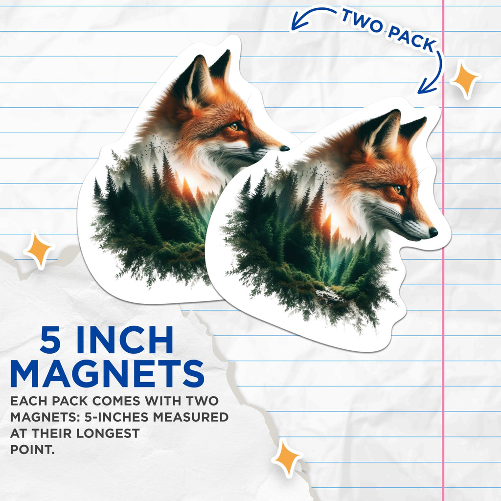 (2 Packs) Fox with Wilderness Magnets - Fox and Forest Cool Nature Magnets - 5 Inches On Longest Side - Premium Magnet - for Fridges, Toolboxes, Cars - Made in USA - MAG2271