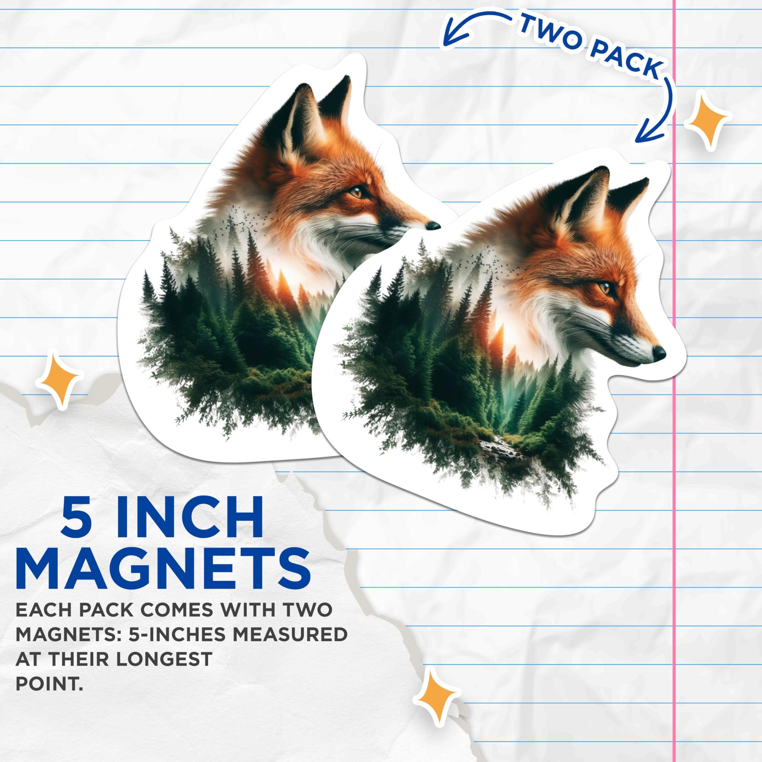 (2 Packs) Fox with Wilderness Magnets - Fox and Forest Cool Nature Magnets - 5 Inches On Longest Side - Premium Magnet - for Fridges, Toolboxes, Cars - Made in USA - MAG2271