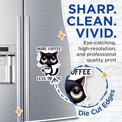 (2 Pack) Funny Cat Magnets - More Coffee Less Talking Kitchen Magnets - Cat Lover Fridge Magnets- 5" On Longest Side - for Fridges, Toolboxes, Cars - Made in USA - MAG2784