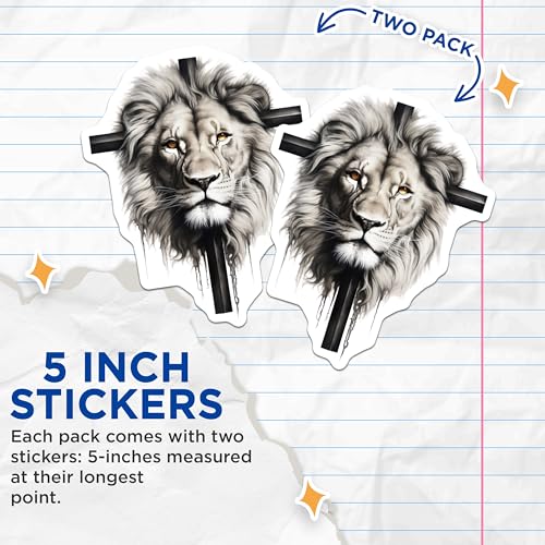 (2 Pack) Lion Head Stickers - Inspirational Stickers - Animal Art Stickers - Motivational Stickers - Lion Face Decals - 5" On Longest Side - Sticks to Smooth Flat Surfaces - Made in USA - BMCS4262