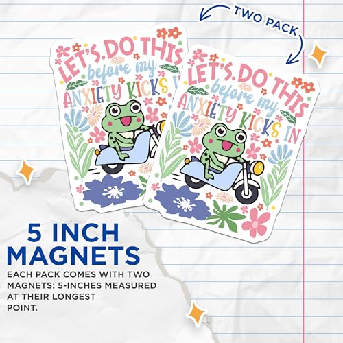 (2 Pack) Frog on Motorbike Magnet - Funny Mental Health Decor - 5" On Longest Side - Sticks to Smooth Flat Surfaces - Made in USA - MAG9578
