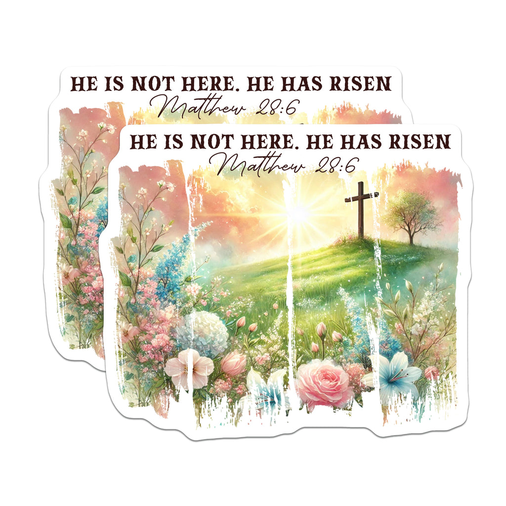 (2 Pack) He Has Risen Magnets - Christian Easter Decor - Matthew 28:6 Scripture - Floral Cross Spring Faith Based Fridge Sticker - 5" - Durable Magnet - Made in USA - MAG38613