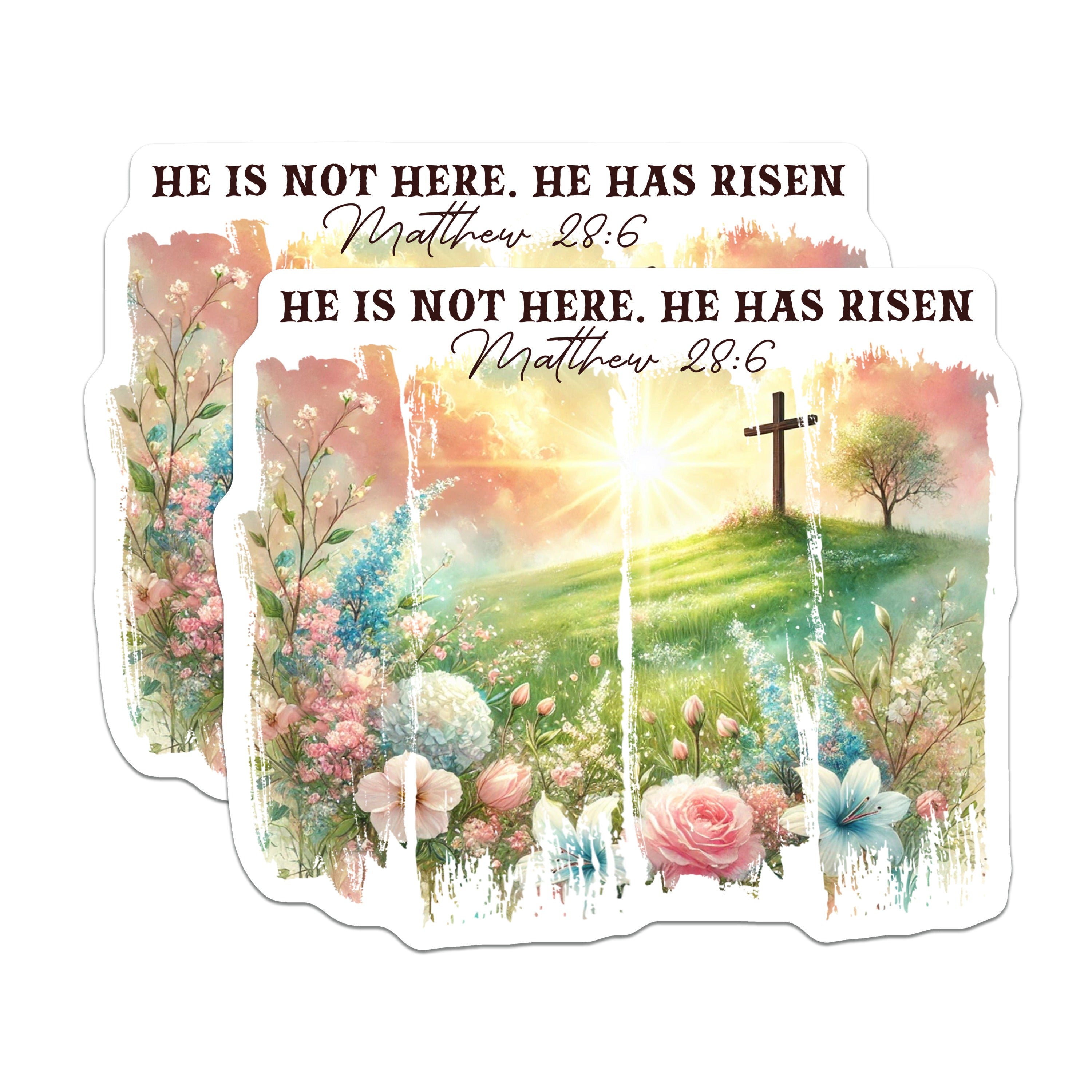 (2 Pack) He Has Risen Magnets - Christian Easter Decor - Matthew 28:6 Scripture - Floral Cross Spring Faith Based Fridge Sticker - 5" - Durable Magnet - Made in USA - MAG38613