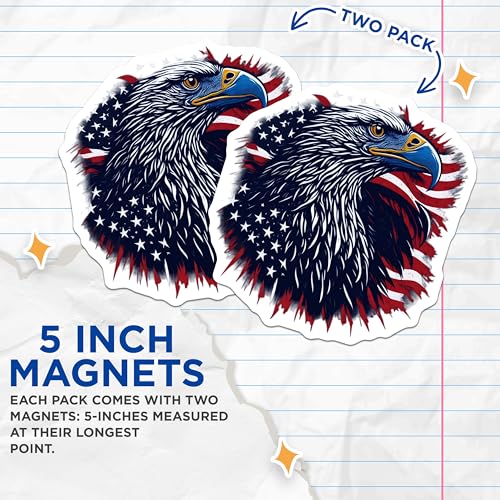 (2 Pack) American Flag Eagle Magnets - Patriotic Home Decor - USA Pride Decor - 5" On Longest Side - for Cars, Fridges, Toolboxes - Made in USA - MAG6764