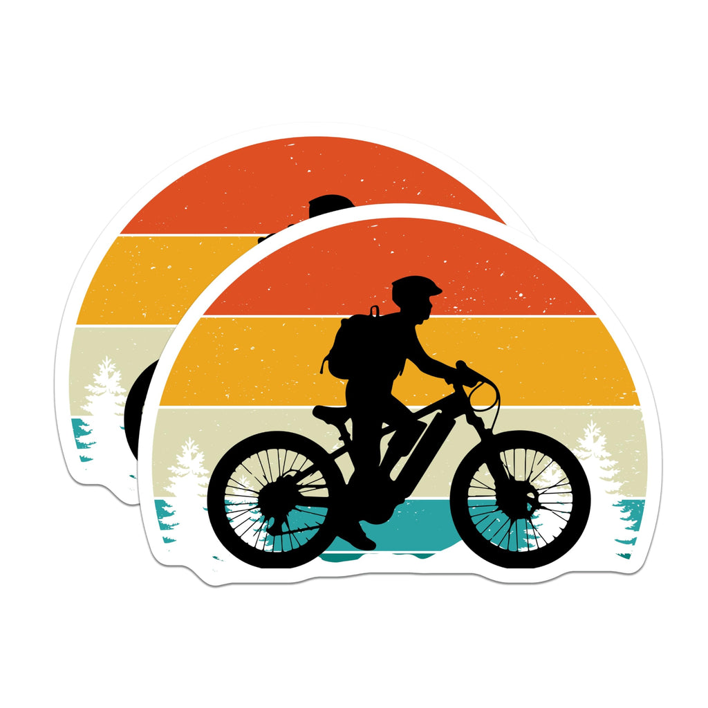 (2 Pack) Mountain Biker Magnets - Retro Sunset Cycling - Outdoor Adventure Decor - 5 Inches On Longest Side - Thick Durable Magnet - Made in USA - MAG20439