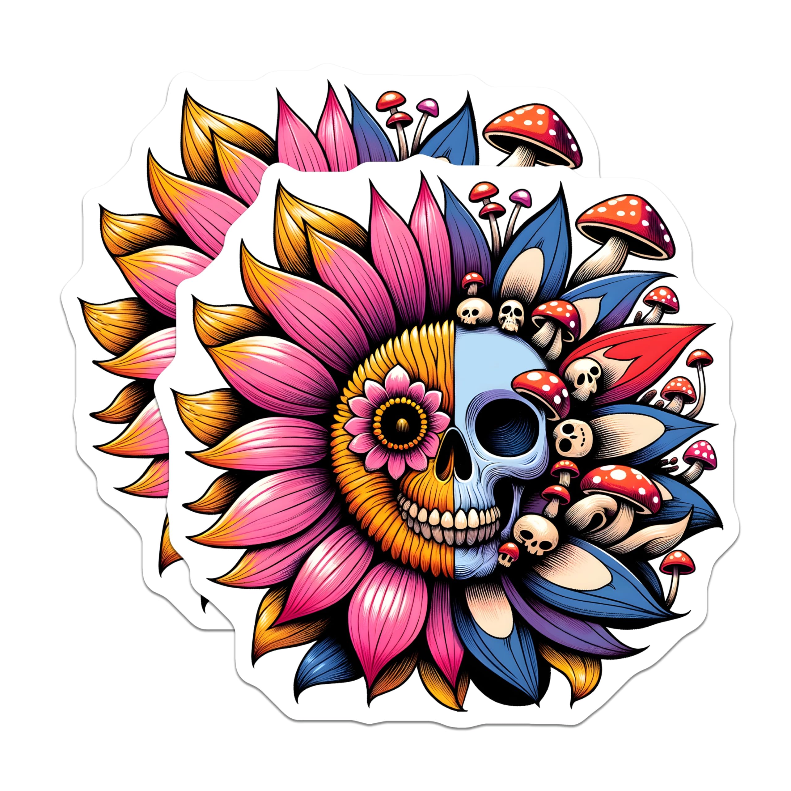 (2 Pack) Skull Flower Magnets - Mushroom Decor - Unique Refrigerator Magnets - 5" On Longest Side - Premium Magnet - for Cars, Refrigerators, Toolboxes, Lockers - Made in USA - MAG14276