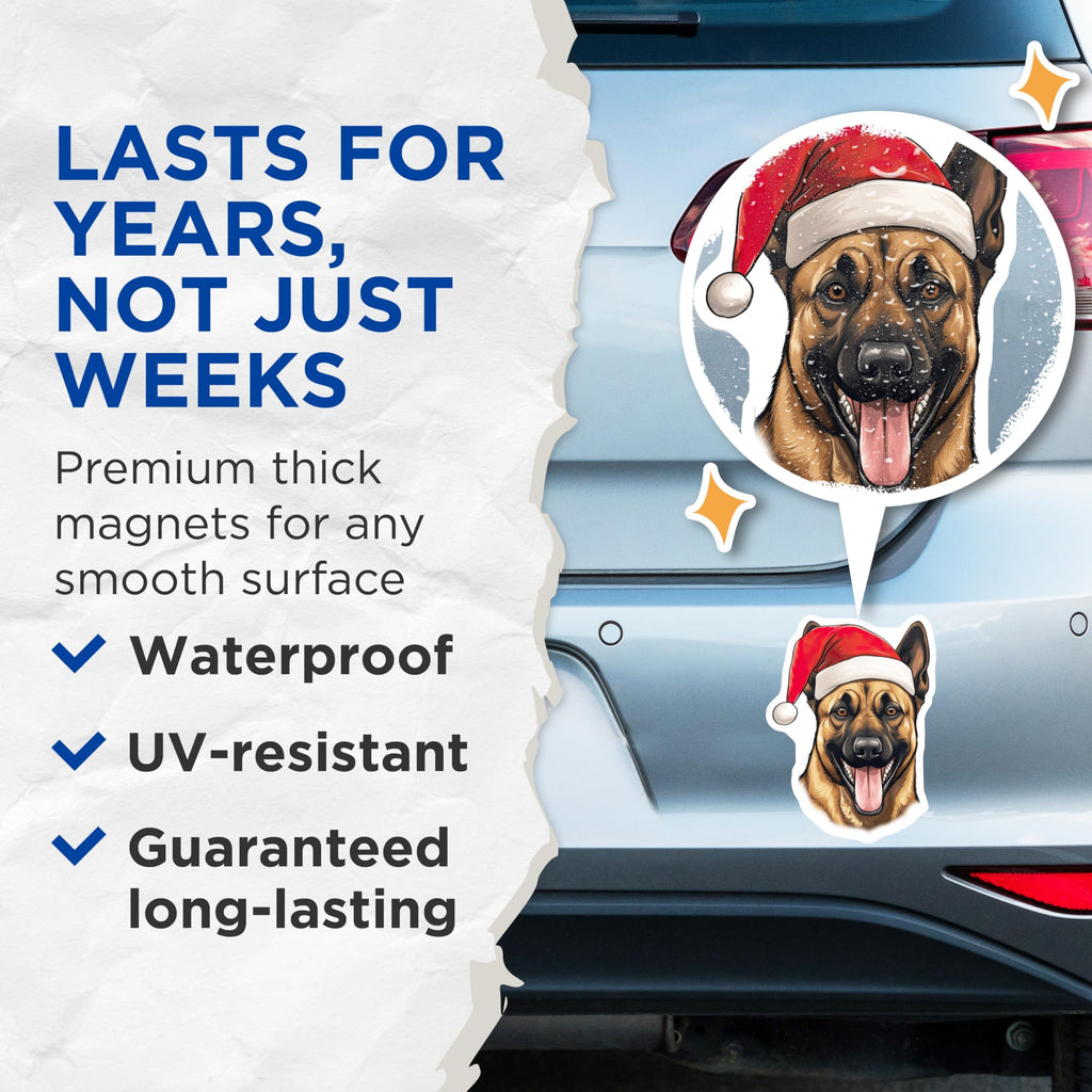 (2 Pack) German Shepherd Christmas Magnets - Holiday Dog Decor - Pet Parent Fridge - 5 Inches On Longest Side - Thick Durable Magnet - Made in USA - MAG25999