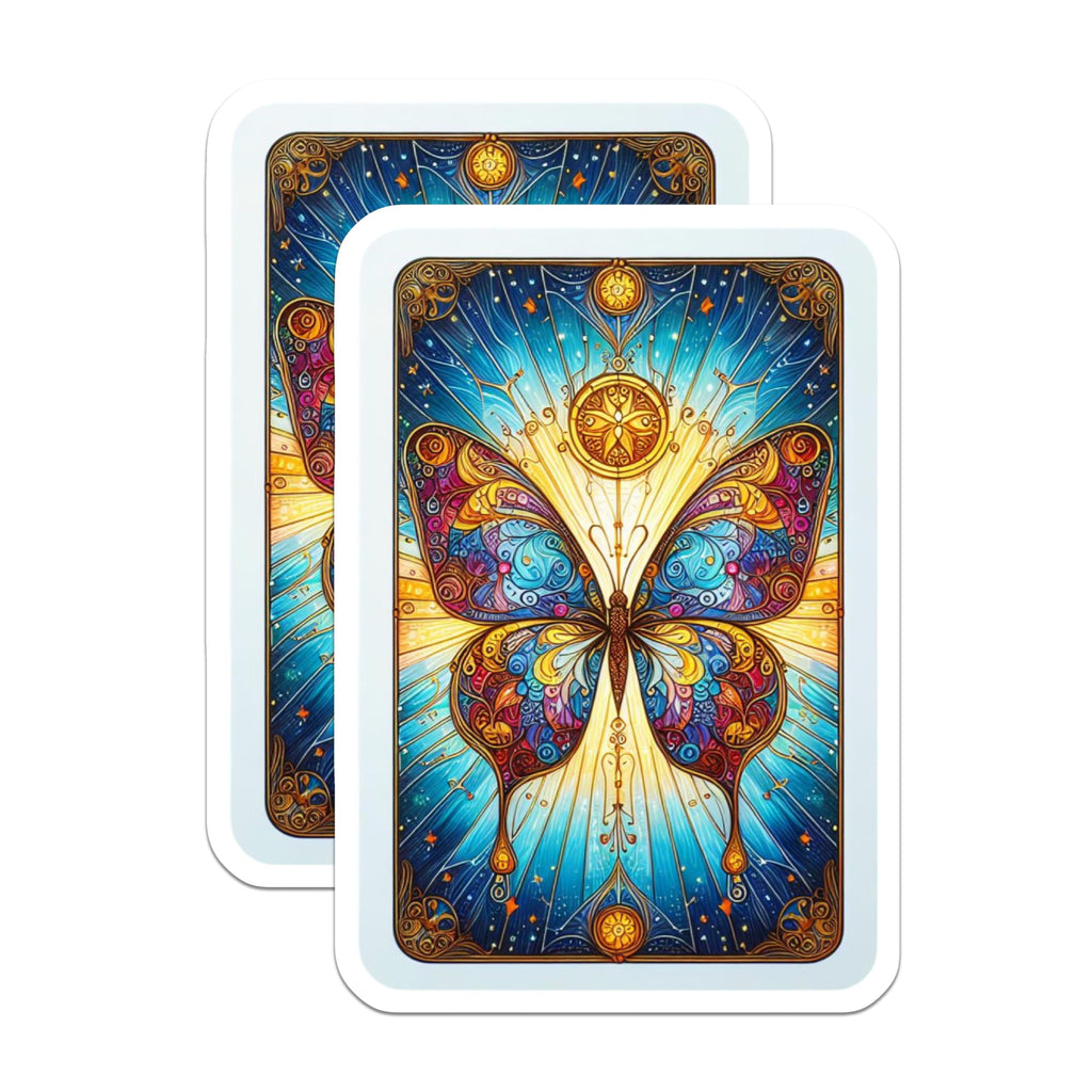 (2 Pack) Stained Glass Butterfly Magnets - Vibrant Mandala Art - Celestial Insect Decor - 5 Inches On Longest Side - Thick Durable Magnet - Made in USA - MAG22170