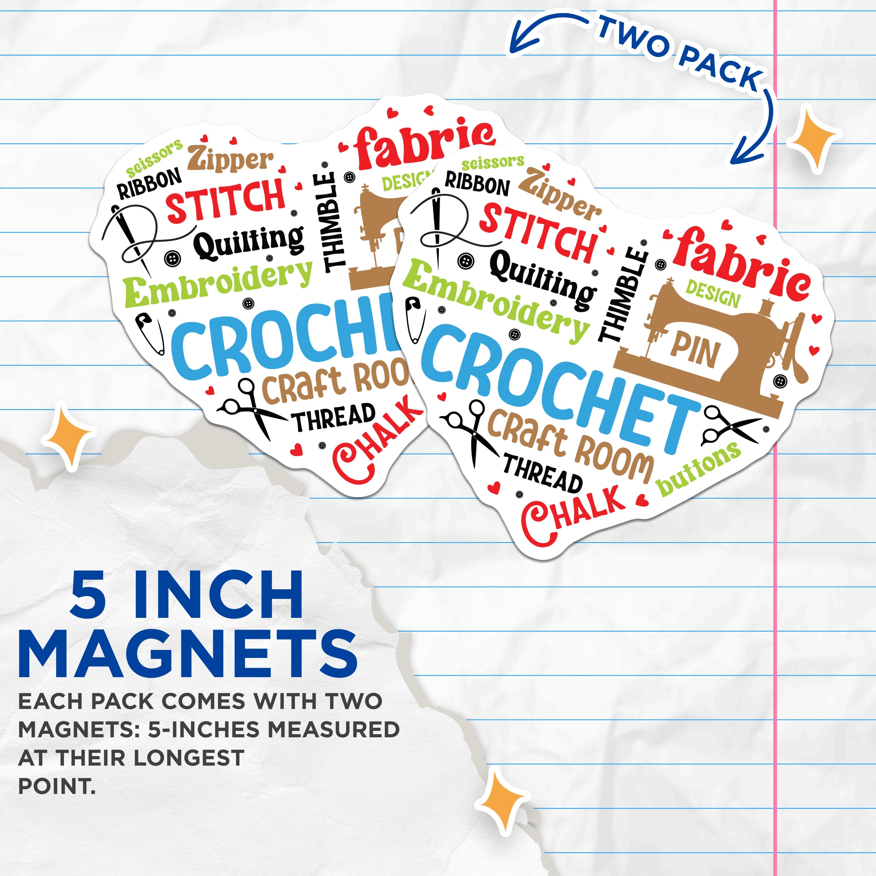 (2 Pack) Sewing Magnets - Craft Room Decor - Creative Hobby Enthusiast Supplies - 5 Inches On Longest Side - Thick Durable Magnet - Made in USA - MAG38673