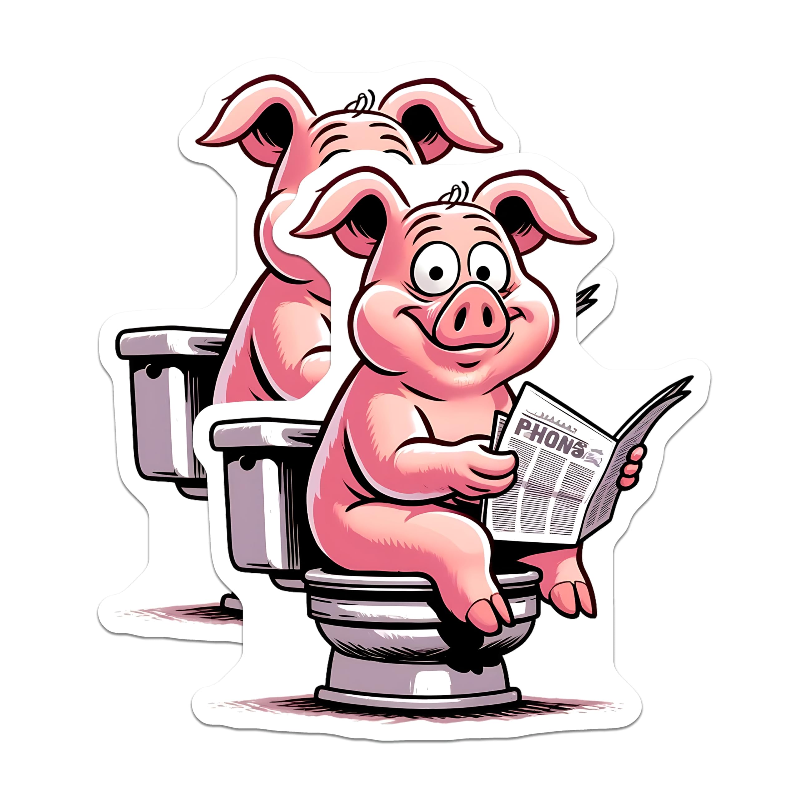 (2 Pack) Pig On Toilet Magnets - Funny Bathroom Decor - Novelty Refrigerator Magnets - 5" On Longest Side - Premium Magnet - for Cars, Refrigerators, Toolboxes, Lockers - Made in USA - MAG15553