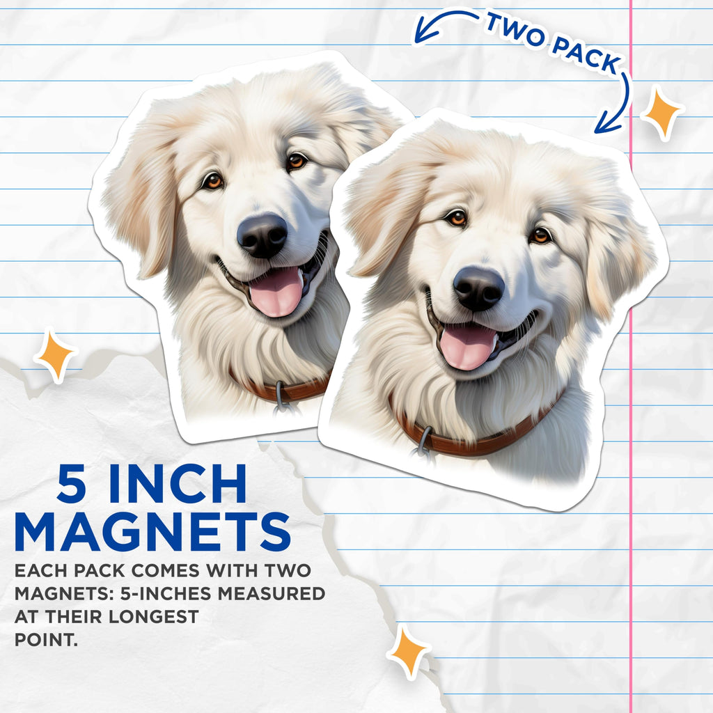 (2 Pack) Great Pyrenees Dog Magnets - Happy Pet Animal - Canine Lover Decor - 5 Inches On Longest Side - Thick Durable Magnet - Made in USA - MAG24972
