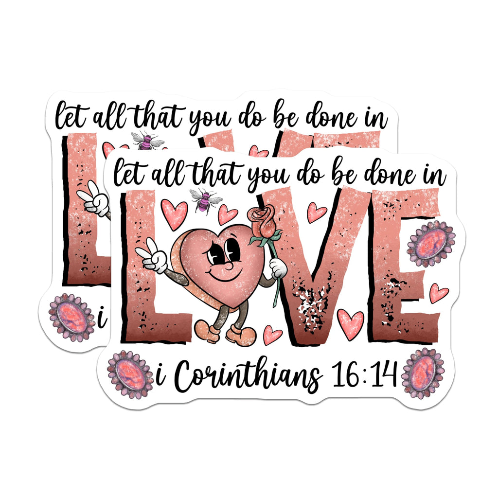 (2 Pack) Christian Love Magnets - Corinthians 16:14 Scripture Art - Inspirational Retro Heart Refrigerator Decor - 5 Inches On Longest Side - Thick Durable Magnet - Made in USA - MAG29062