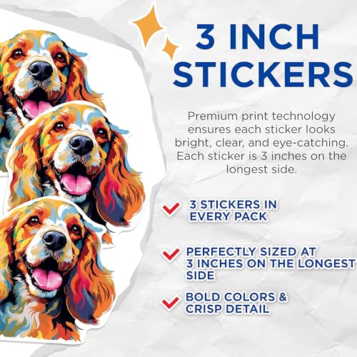 (3 Pack) Cocker Spaniel Decals - Colorful Dog Decal - Laptop Decal - 3 Inches On Longest Side - Easy Peel & Apply - Made in USA - 3MCS0706