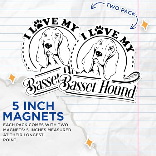 (2 Pack) I Love My Basset Hound Magnets - Dog Breed Lovers Magnets - Basset Hound Owner Decorative Magnets- 5" On Longest Side - for Fridges, Toolboxes, Cars - Made in USA - MAG2963