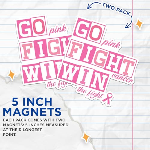 (2 Packs) Go Pink Fight Cancer Win The Fight Magnets - Breast Cancer Awareness Magnets - 5 Inches On Longest Side - Premium Magnet - for Fridges, Toolboxes, Cars - Made in USA - MAG2448