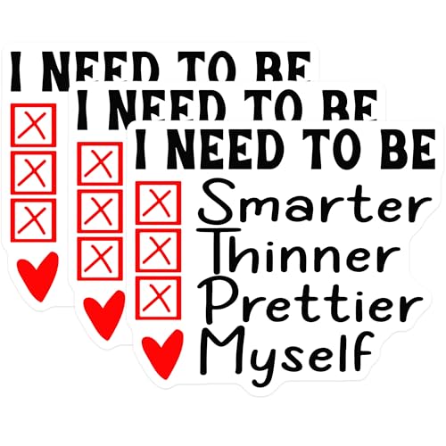 (3 Pack) Smarter Thinner Decals - Prettier Myself Sticker - Inspirational Laptop Decal - 3 Inches On Longest Side - Easy Peel & Apply - Made in USA - 3MCS4457
