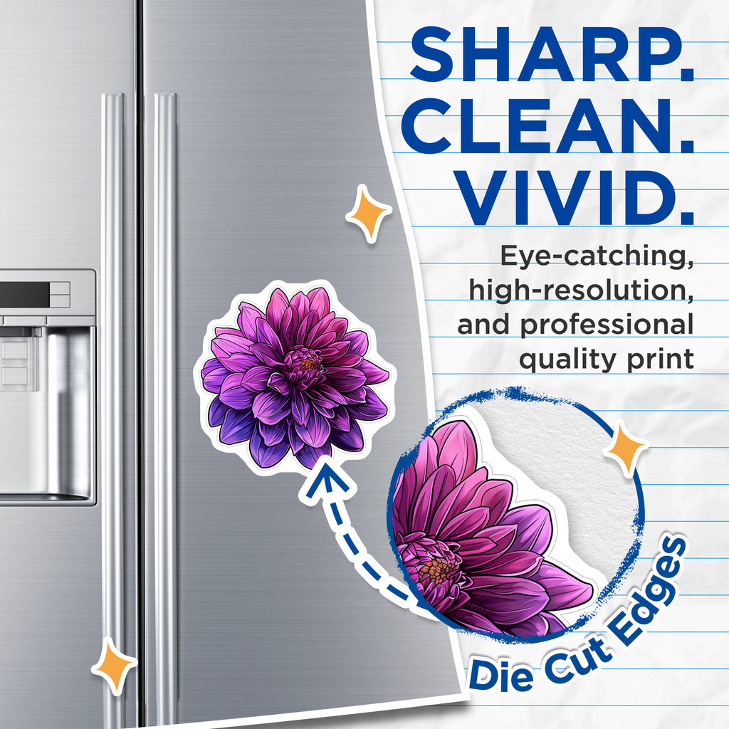(2 Pack) Purple Dahlia Magnets - Vibrant Botanical Decor - Floral Aesthetic Office Magnets - 5 Inches On Longest Side - Thick Durable Magnet - Made in USA - MAG38496