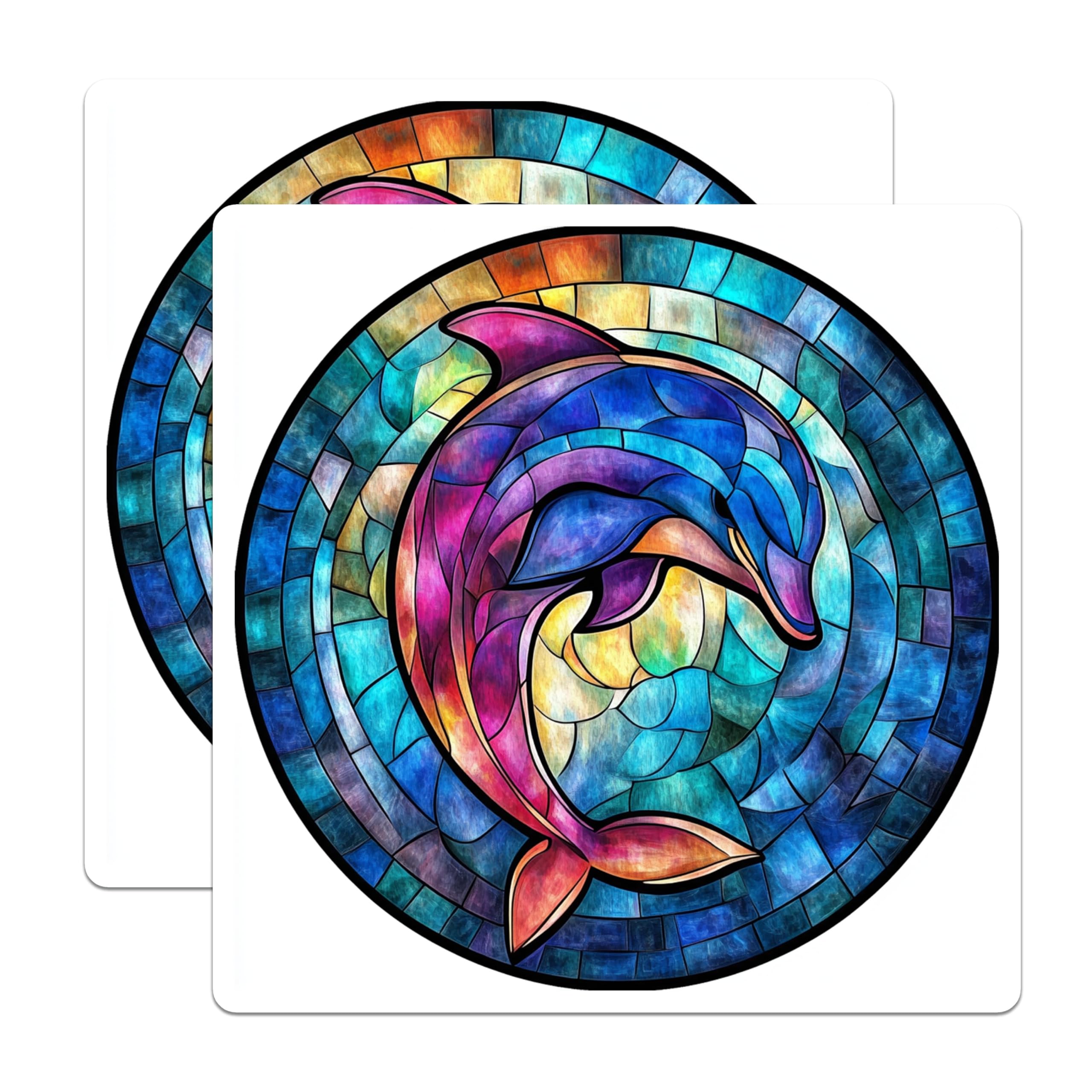 (2 Pack) Stained Glass Dolphin Magnets - Ocean Animal Decor - Vibrant Sea Life Art - 5 Inches On Longest Side - Thick Durable Magnet - Made in USA - MAG26738