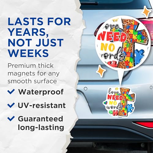 (2 Pack) Love Need No Words Magnets Magnets - Autism Awareness - 5" On Longest Side - Made in USA - Sticks to Refrigerators & Metal Surfaces - MAG8643