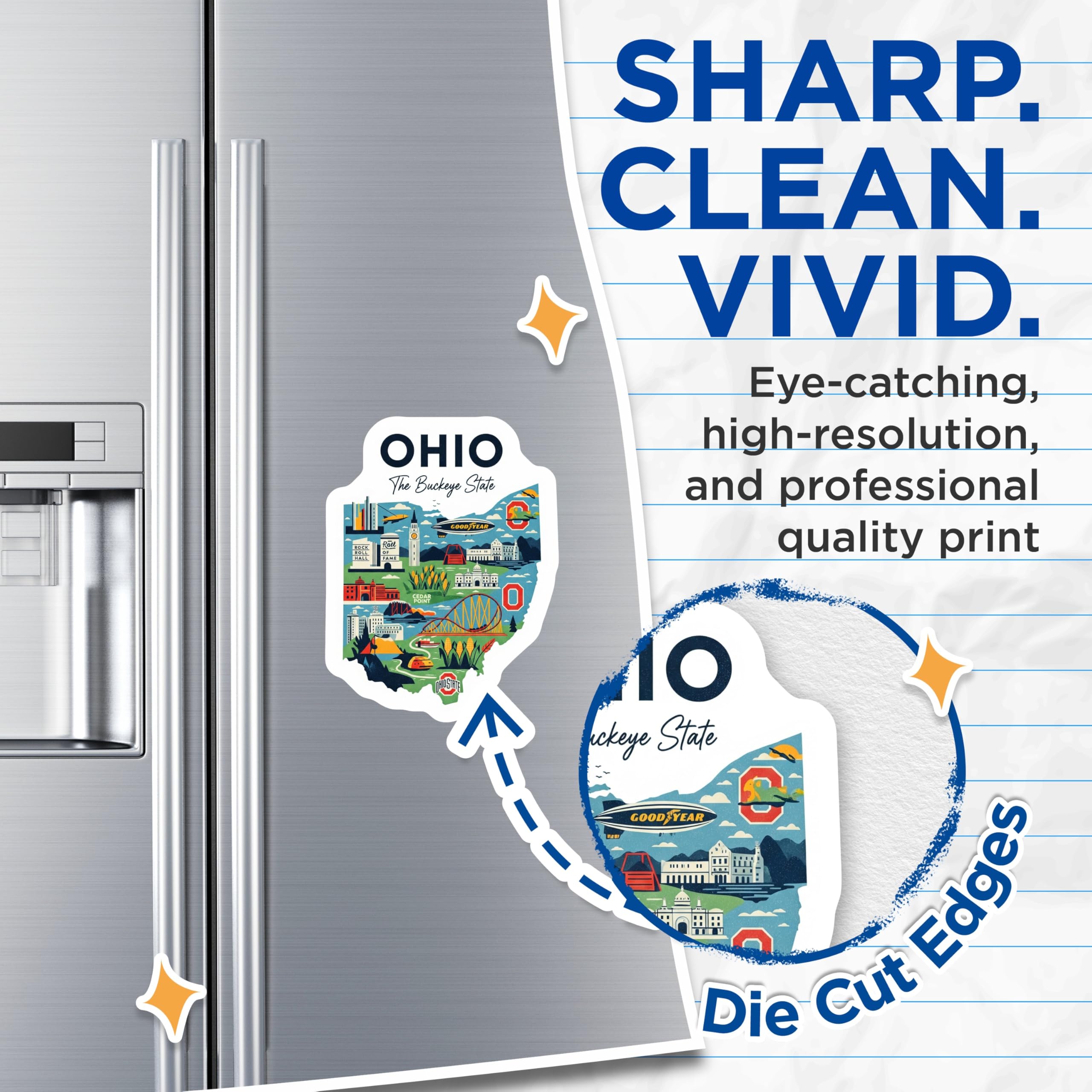 (2 Pack) Ohio Magnets - Buckeye State Souvenir - Travel Fridge Magnet - 5" On Longest Side - Premium Magnet - for Cars, Refrigerators, Toolboxes, Lockers - Made in USA - MAG18319