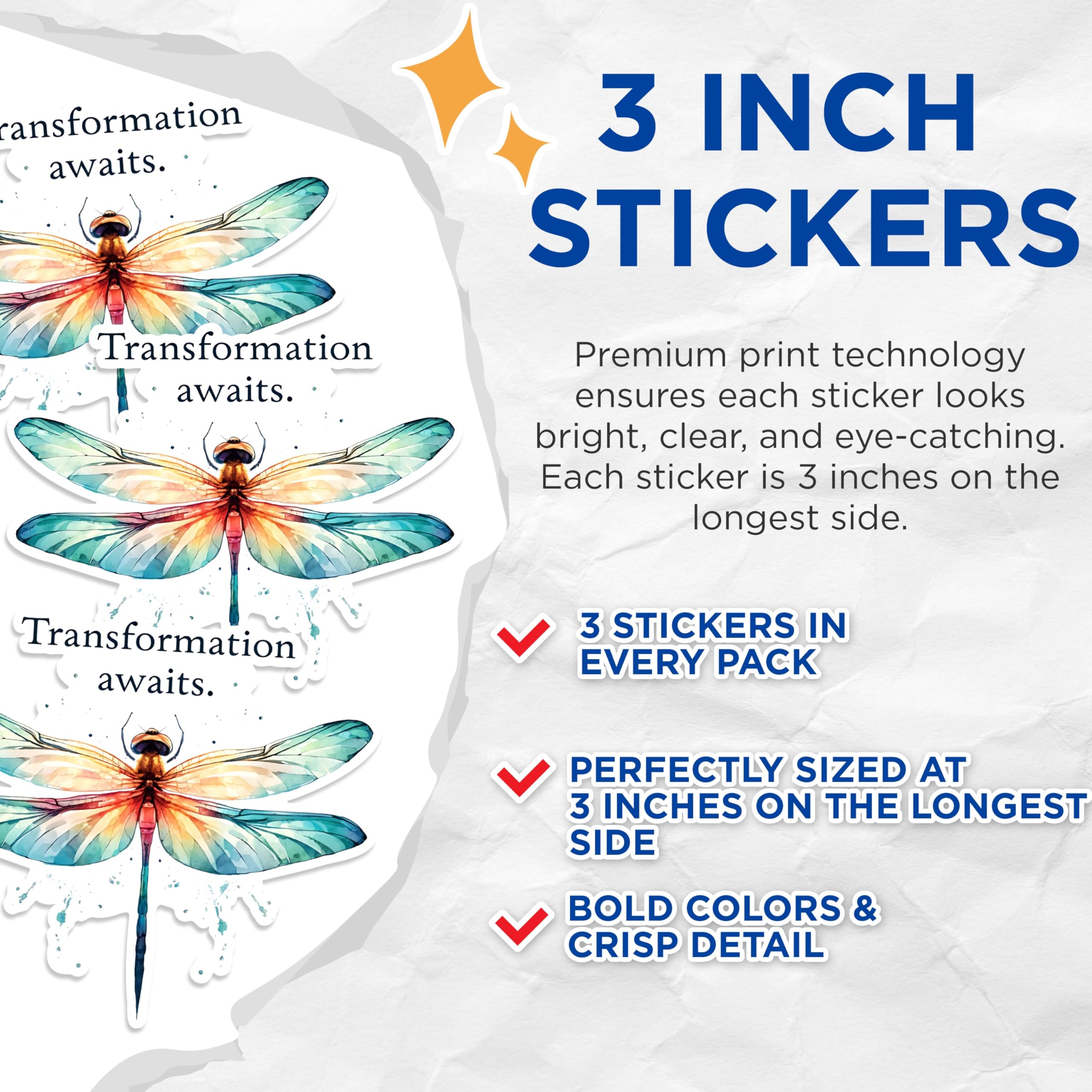 (3 Pack) Dragonfly Decals - Transformation Awaits - Laptop Decal - 3 Inches On Longest Side - Easy Peel & Apply - Made in USA - 3MCS1520