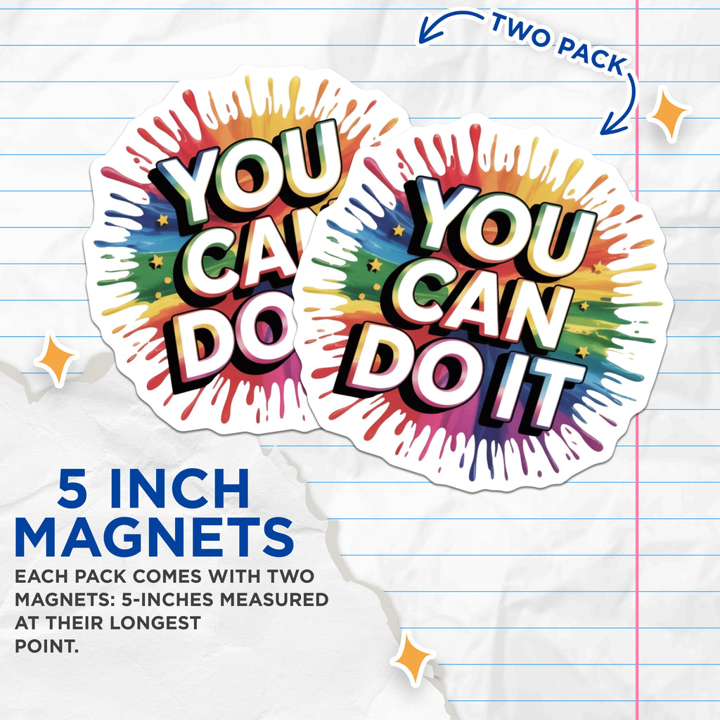 (2 Pack) Motivational Quote Magnets - Positive Affirmation Decor - Rainbow Daily Inspiration for Fridge Student Locker - 5 Inches On Longest Side - Thick Durable Magnet - Made in USA - MAG37020