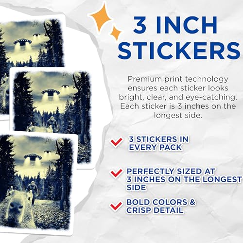 (3 Pack) Capybara Bigfoot UFO Decals - Funny Meme - Laptop Decal - Cryptid Stickers - 3 Inches On Longest Side - Easy Peel & Apply - Made in USA - 3MCS2154