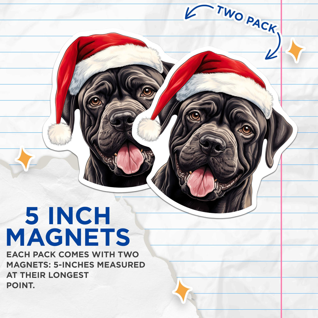(2 Pack) Cane Corso Christmas Magnets - Santa Hat Dog - Pet Lover Holiday Decor - 5 Inches On Longest Side - Thick Durable Magnet - Made in USA - MAG28037