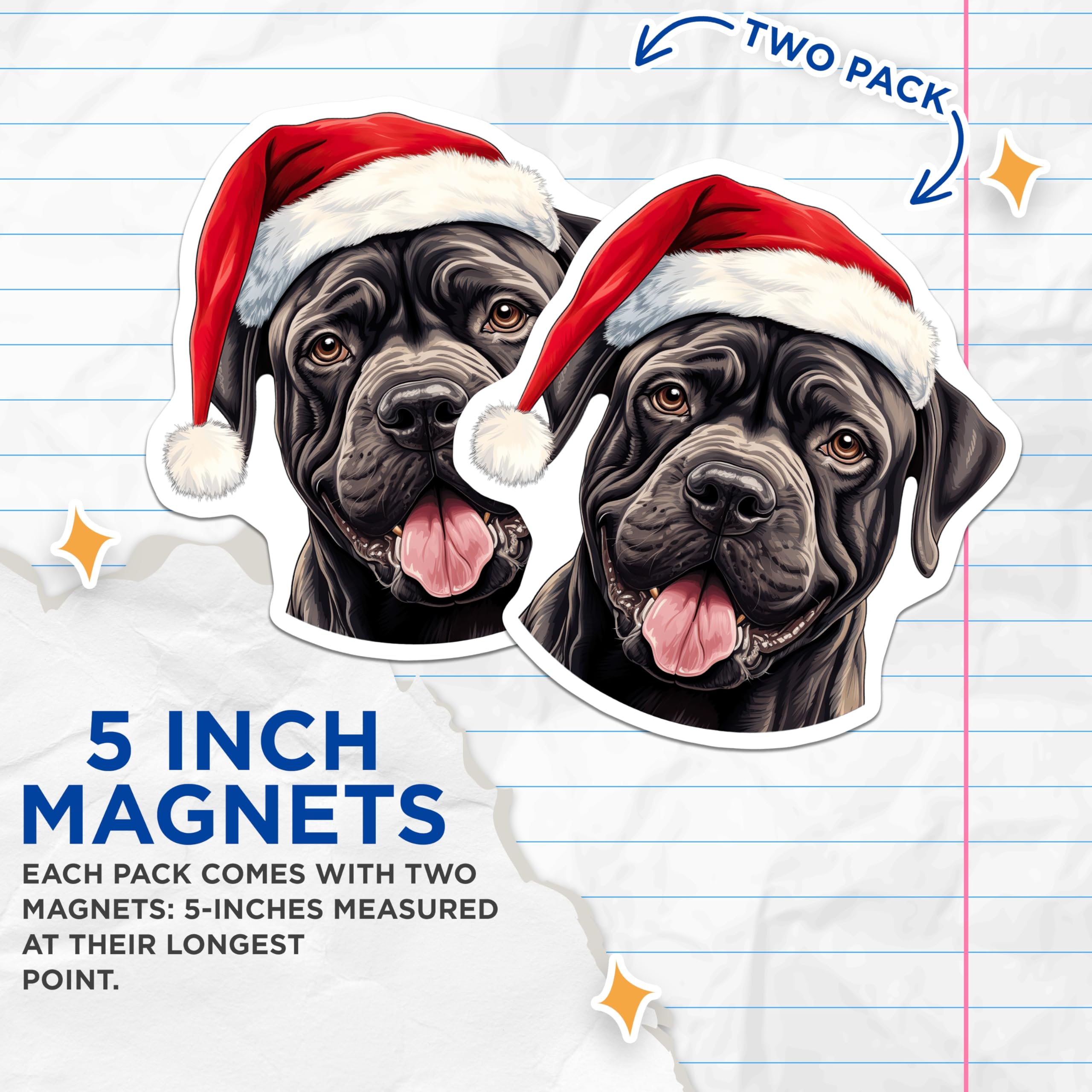 (2 Pack) Cane Corso Christmas Magnets - Santa Hat Dog - Pet Lover Holiday Decor - 5 Inches On Longest Side - Thick Durable Magnet - Made in USA - MAG28037