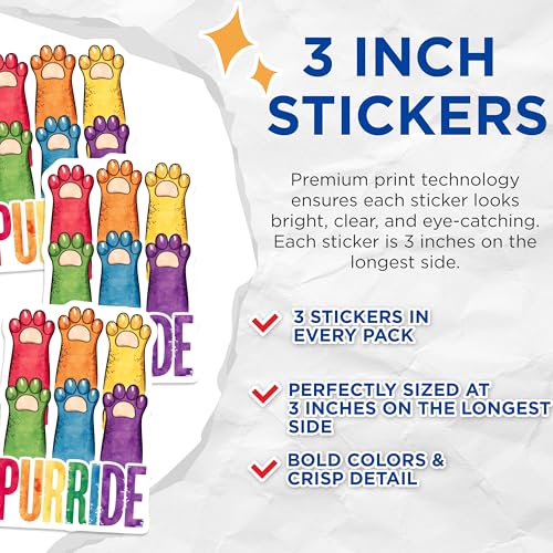 (3 Pack) Purride Decals - Rainbow Cat Paw - LGBTQ Pride Laptop Decal - 3 Inches On Longest Side - Easy Peel & Apply - Made in USA - 3MCS8304
