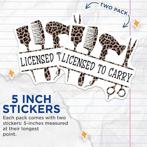 (2 Pack) Licensed to Carry Stickers - Hairdresser Decal - Salon Stylist Art - 5" On Longest Side - Sticks to Smooth Flat Surfaces - Made in USA - BMCS7568