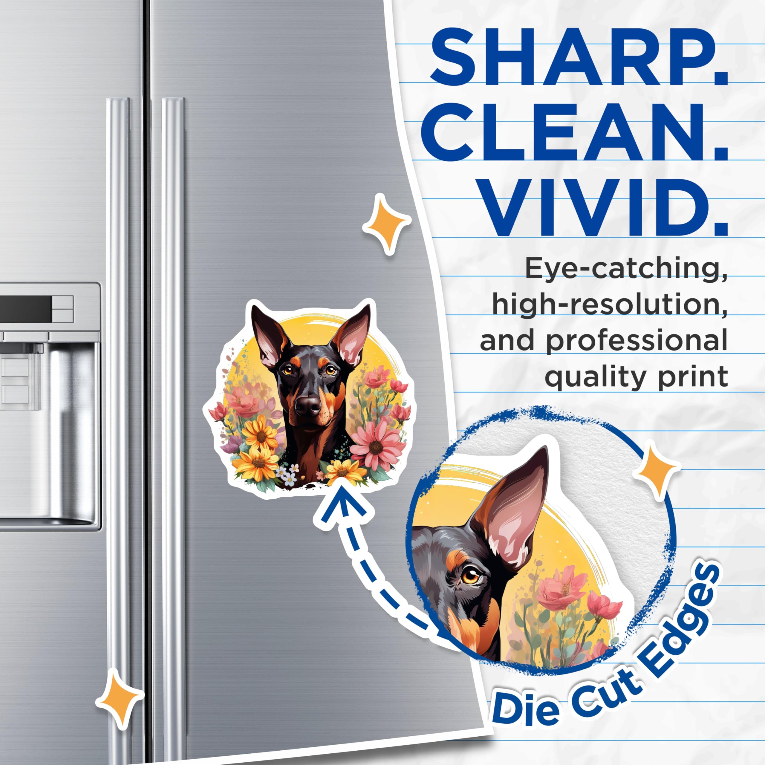 (2 Pack) Doberman Magnets - Floral Dog Art - Pet Parent Refrigerator Decor - Pinscher Enthusiast - 5 Inches On Longest Side - Thick Durable Magnet - Made in USA - MAG25889