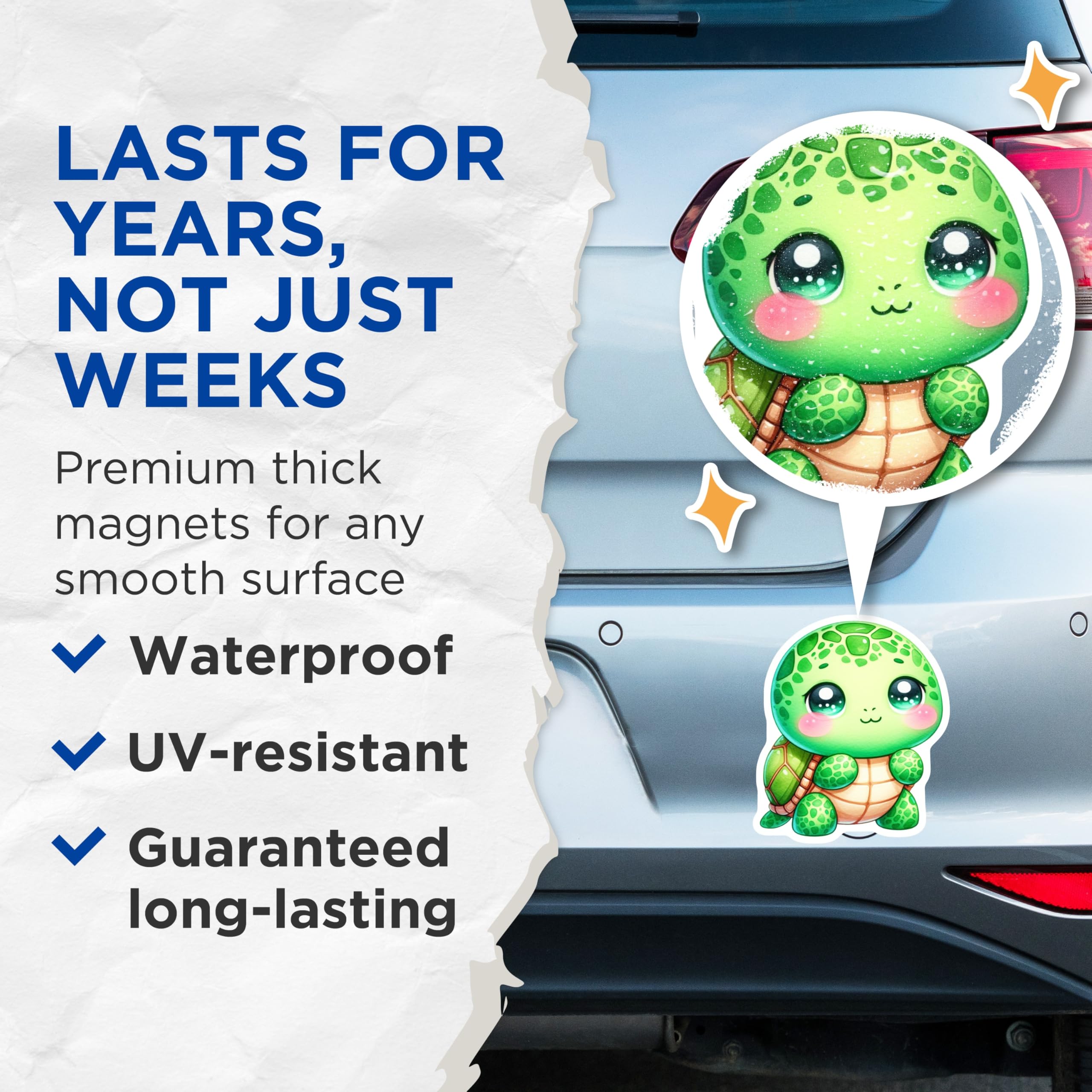 (2 Pack) Cute Kawaii Turtle Magnets - Adorable Baby Animal Refrigerator Decor - Green Ocean Creature Magnetic Set - 5 Inches On Longest Side - Thick Durable Magnet - Made in USA - MAG22150