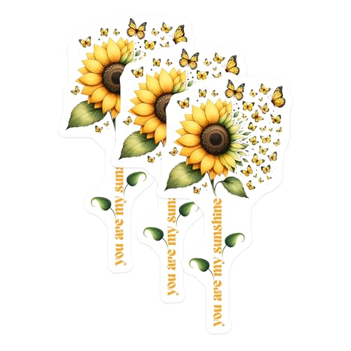(3 Pack) Sunflower Decals - Butterfly Decal - Laptop Decals - 3 Inches On Longest Side - Easy Peel & Apply - Made in USA - 3MCS6745