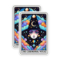 (2 Pack) Ceremonial Witch Art Stickers - Mystical Witch Hat Sticker - Celestial Witch Face Decal - 5" On Longest Side - Sticks to Smooth Flat Surfaces - Made in USA - BMCS5368
