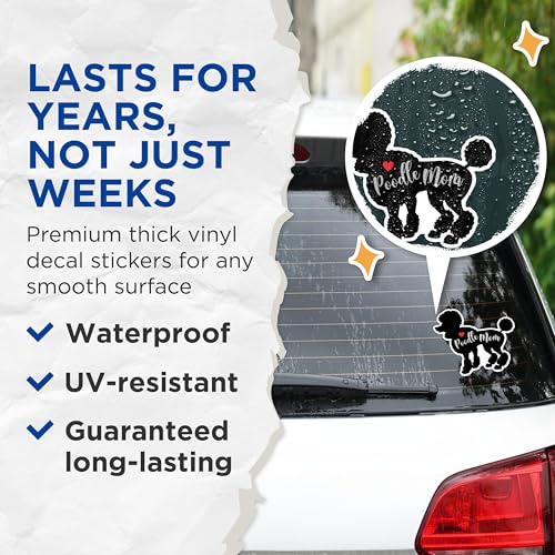 (2 Packs) Poodle Mom Stickers - Poodle Mom Dog Breed Decals - 5 Inches On Longest Side - Premium Vinyl Decal - Sticks to Any Smooth Flat Surface - Made in USA - BMCS2513
