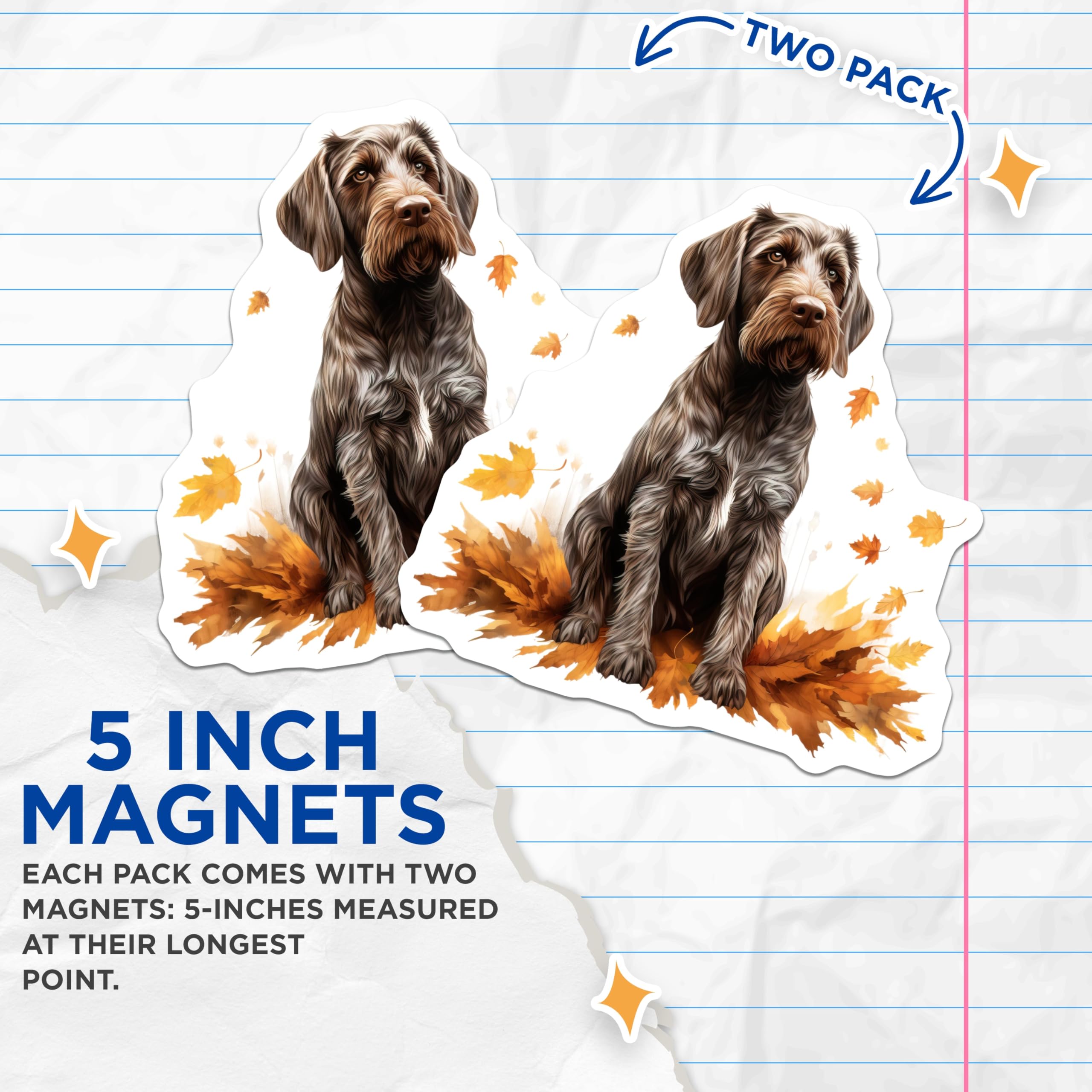 (2 Pack) Wirehaired Pointing Griffon Magnets - Autumn Dog Decor - Fall Leaves Pet Lover Accent - 5 Inches On Longest Side - Thick Durable Magnet - Made in USA - MAG25117