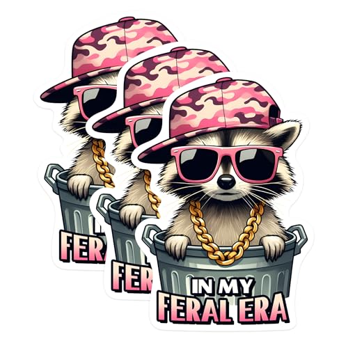 (3 Pack) Raccoon in My Feral Era Decals - Laptop Decal - Funny Raccoon Decals - 3 Inches On Longest Side - Easy Peel & Apply - Made in USA - 3MCS0270