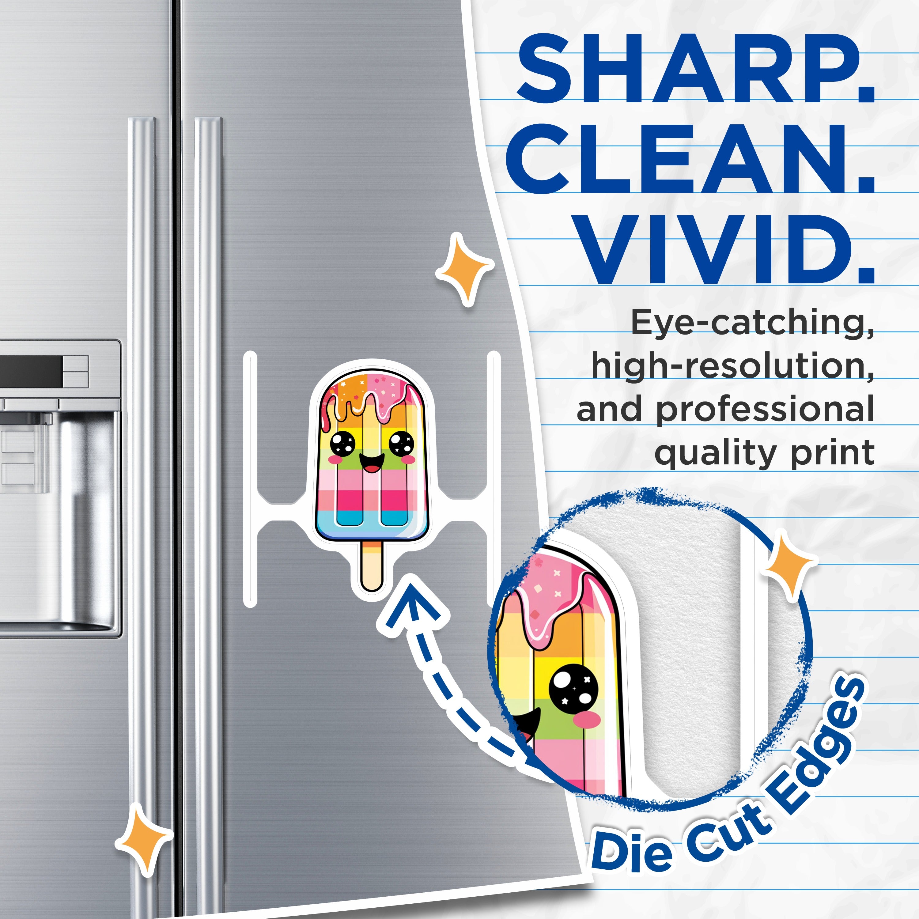 (2 Pack) Kawaii Popsicle Magnets - Rainbow Fridge Decor - Cute Summer Treats - 5 Inches On Longest Side - Thick Durable Magnet - Made in USA - MAG38528