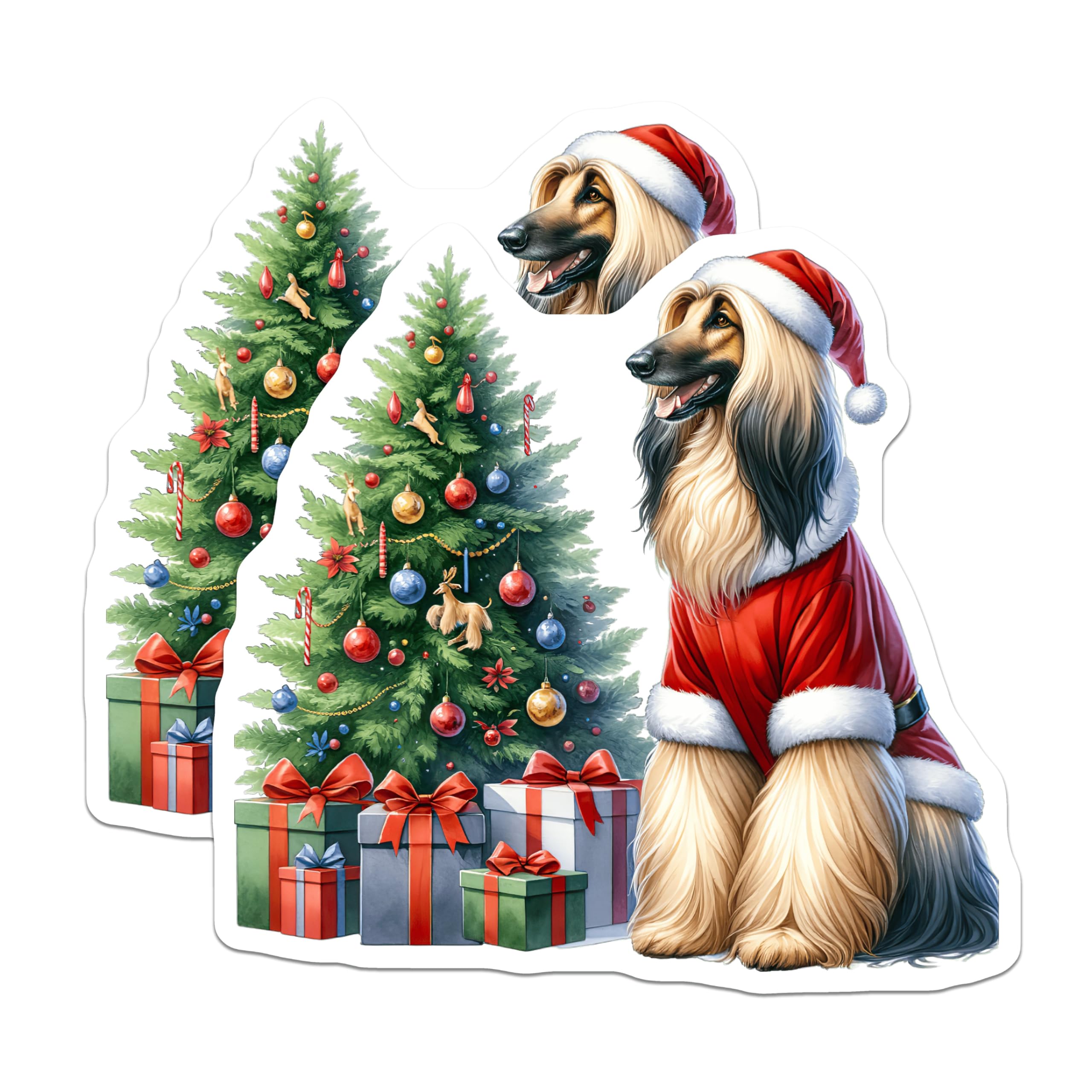 (2 Pack) Christmas Afghan Hound Magnets - Santa Dog Holiday Decor - Pet Lover Refrigerator Accent - 5 Inches On Longest Side - Thick Durable Magnet - Made in USA - MAG29838