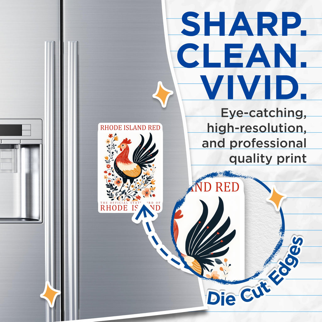 (2 Pack) Rhode Island Red Magnets - State Bird Magnets - Chicken and Floral Design - 5" On Longest Side - Premium Magnet - for Cars, Refrigerators, Toolboxes, Lockers - Made in USA - MAG17542