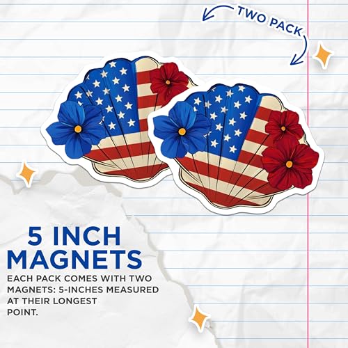(2 Pack) American Flag Sea Shell Magnets Magnets - USA Patriotic Fridge Decor - Fourth of July Decoration - 5" On Longest Side - Made in USA - Sticks to Refrigerators & Metal Surfaces - MAG8980