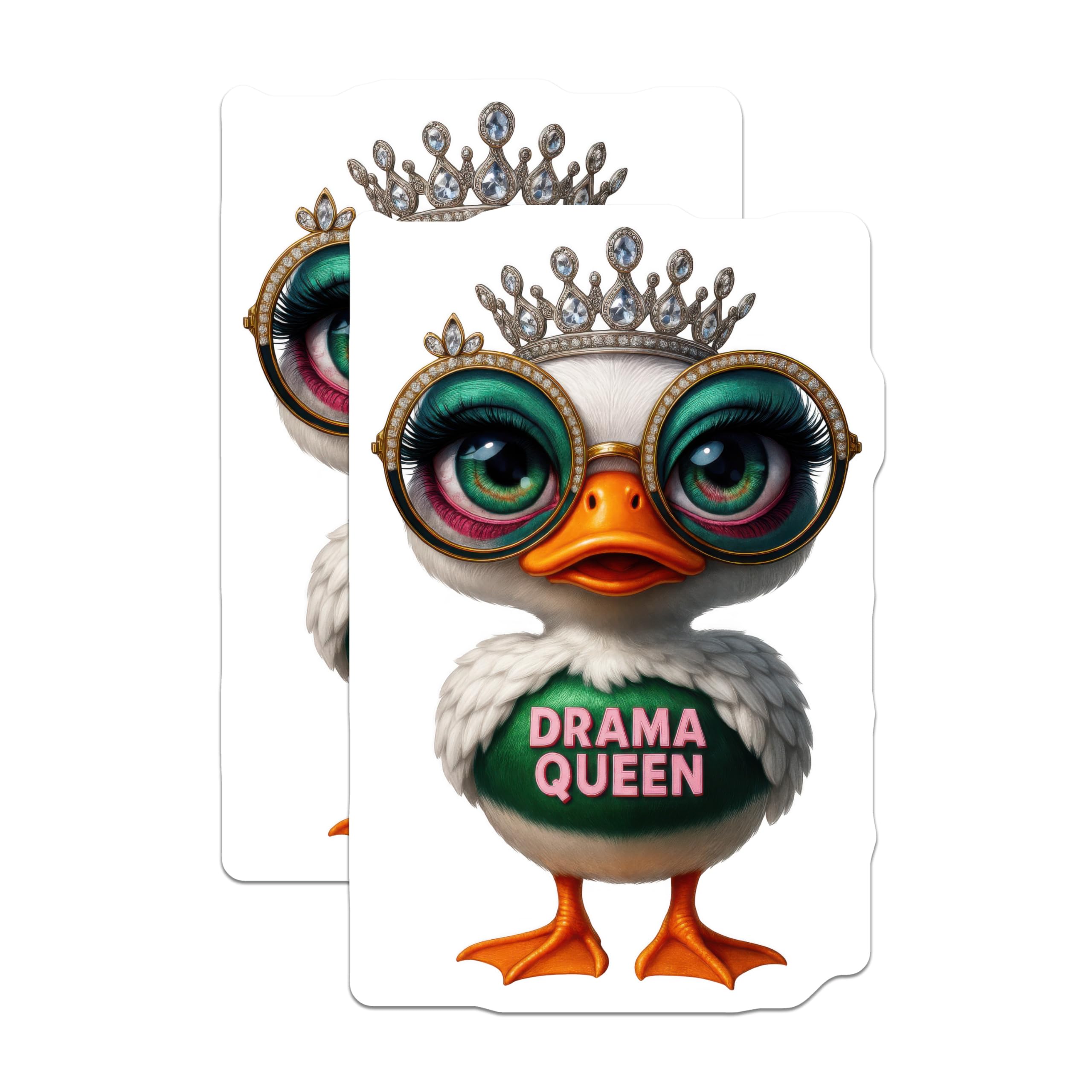 (2 Pack) Drama Queen Duck Magnets - Crowned Eyeglasses Duck - Funny Refrigerator Decor - Sassy Animal Collectible - 5 Inches On Longest Side - Thick Durable Magnet - Made in USA - MAG22598